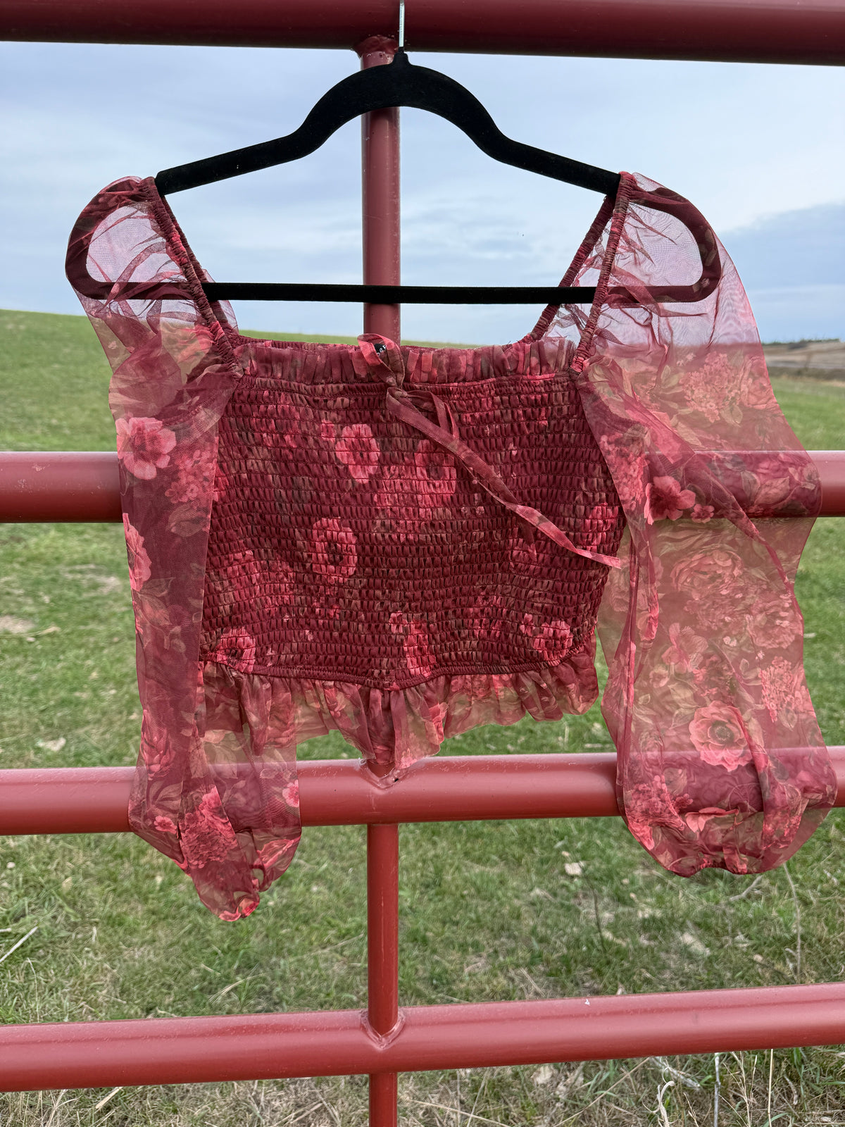 Crimson Floral Top