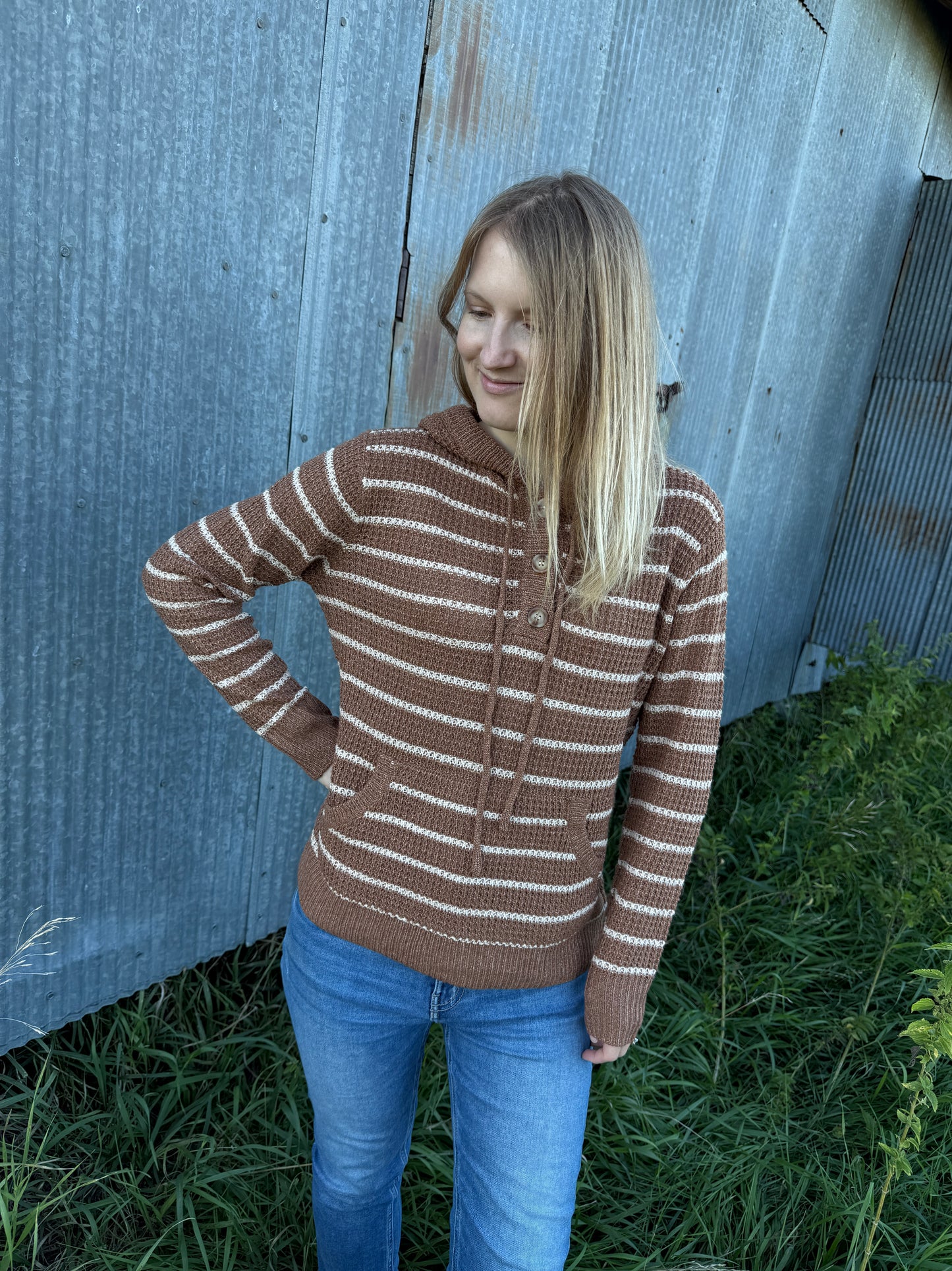 Camel Half Button Top