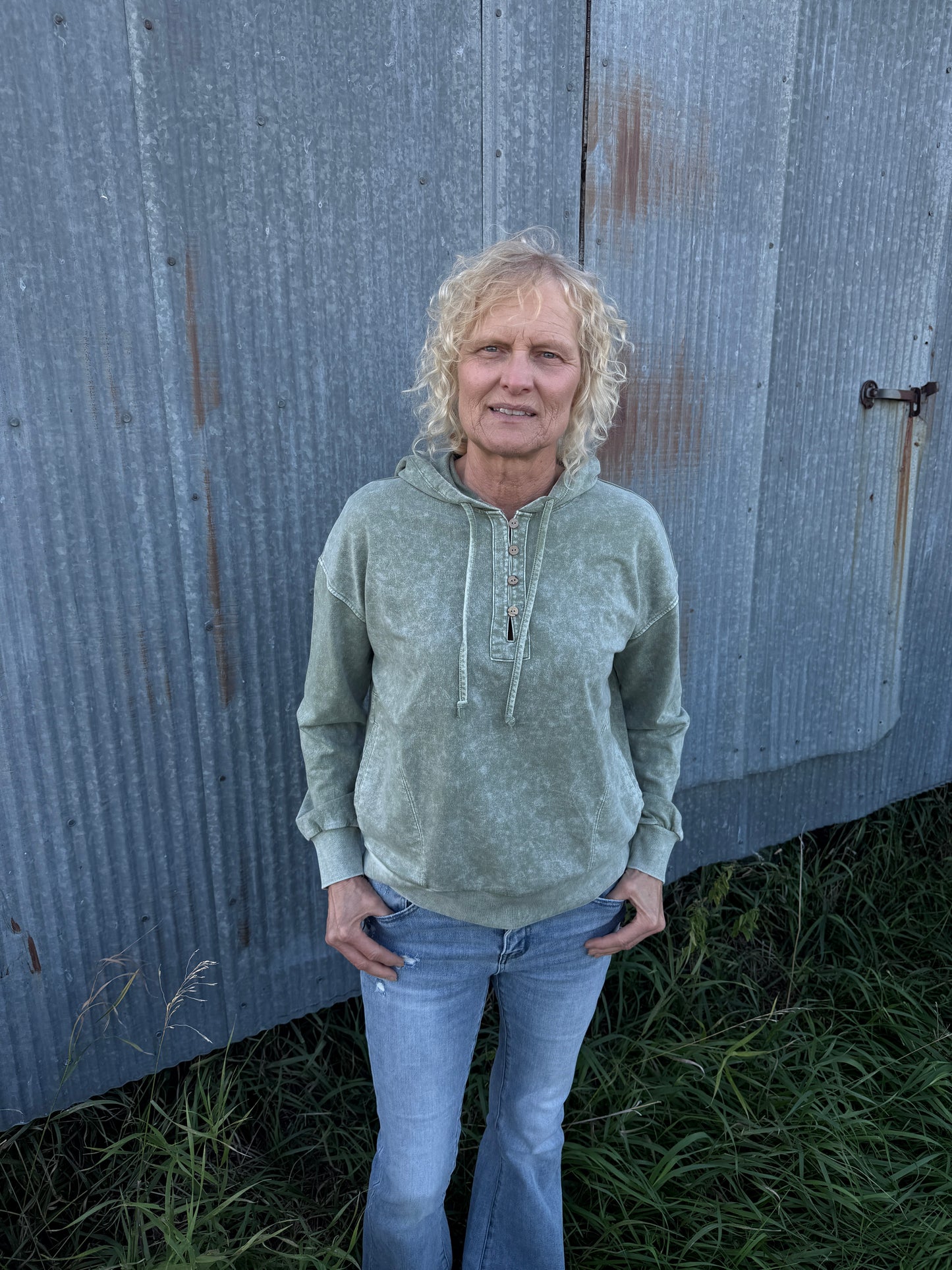 Mineral Washed Henley Sweatshirt