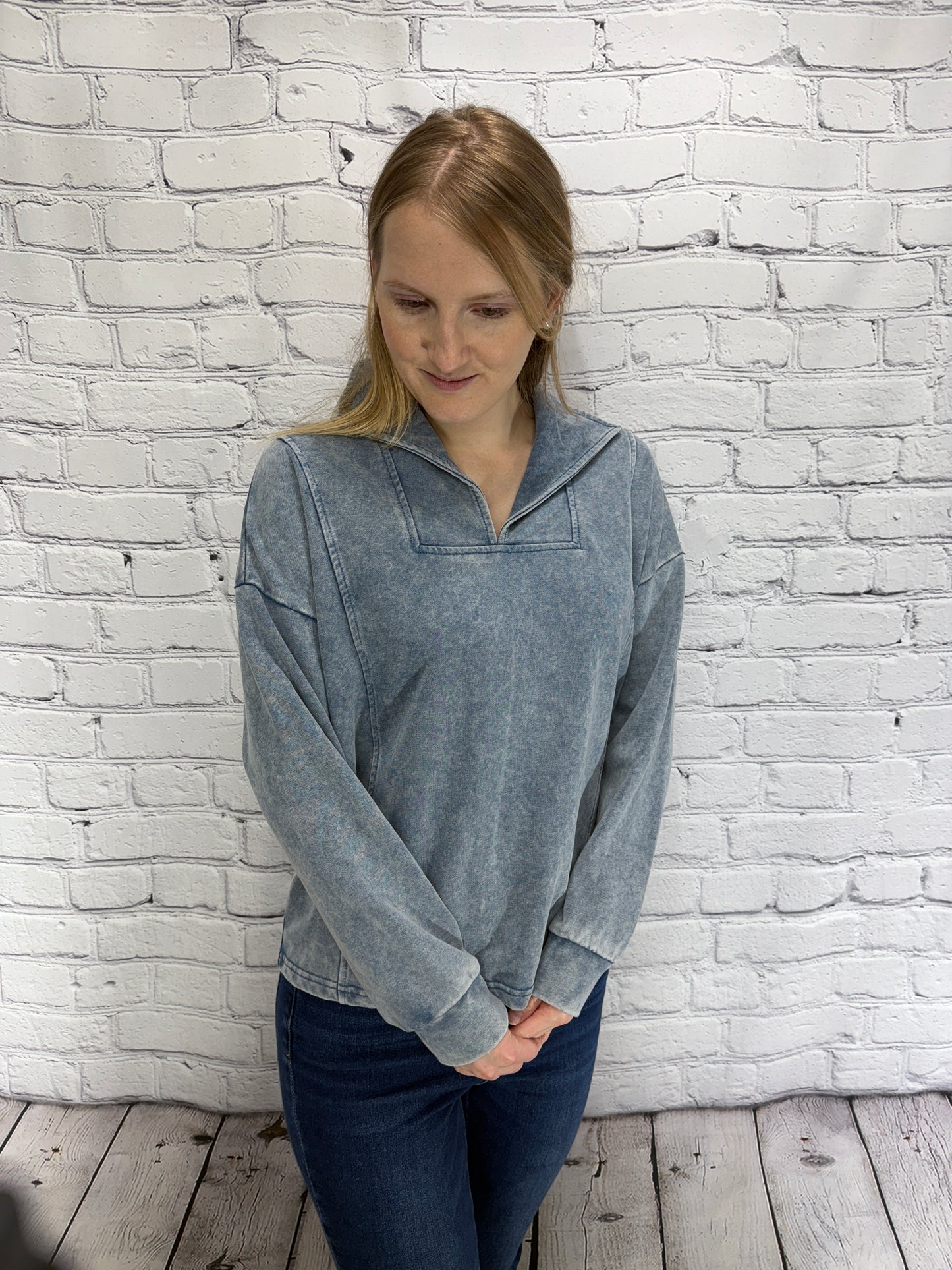 Denim Washed Collared Pullover
