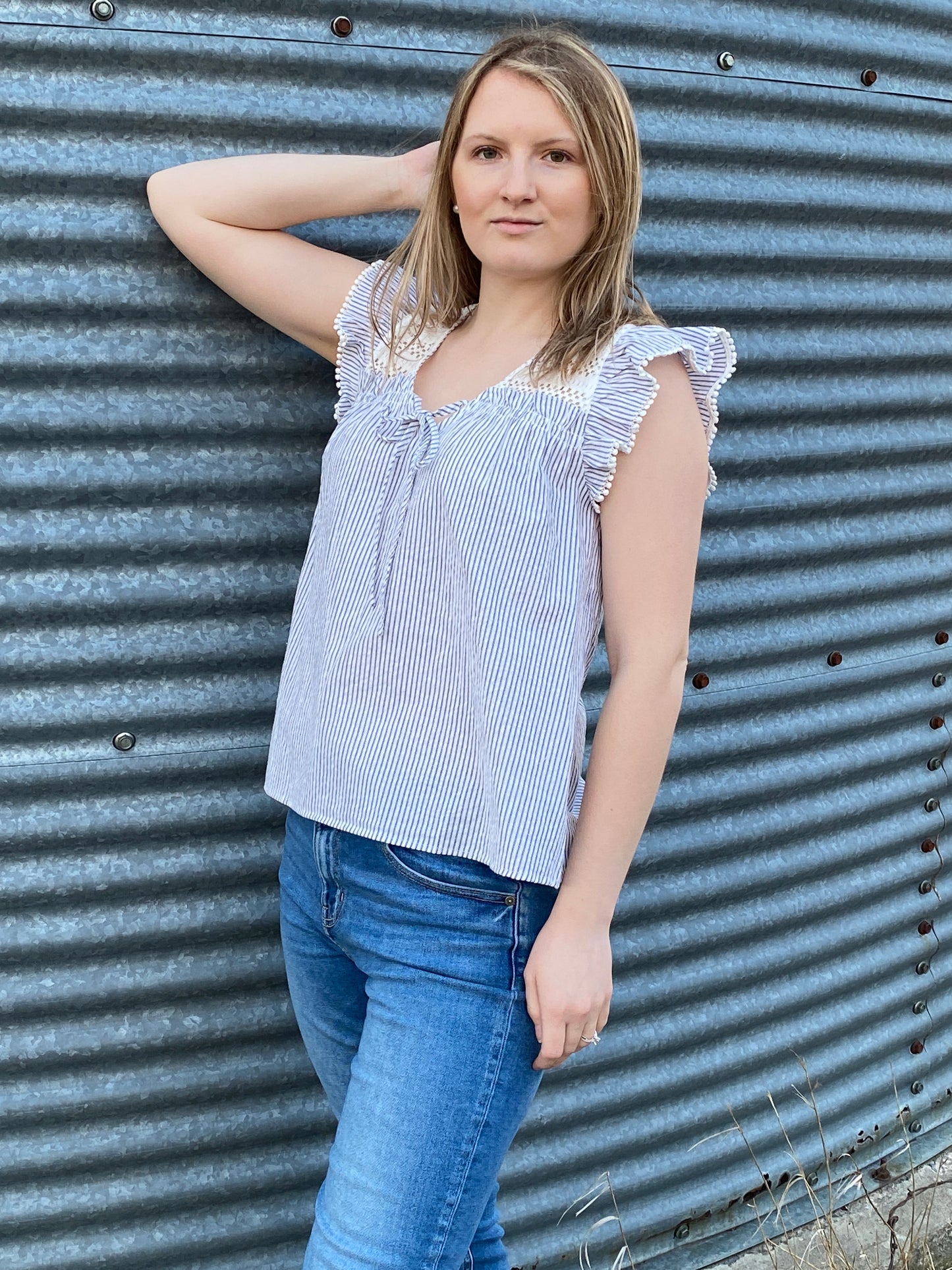 Denim Striped Crochet Top