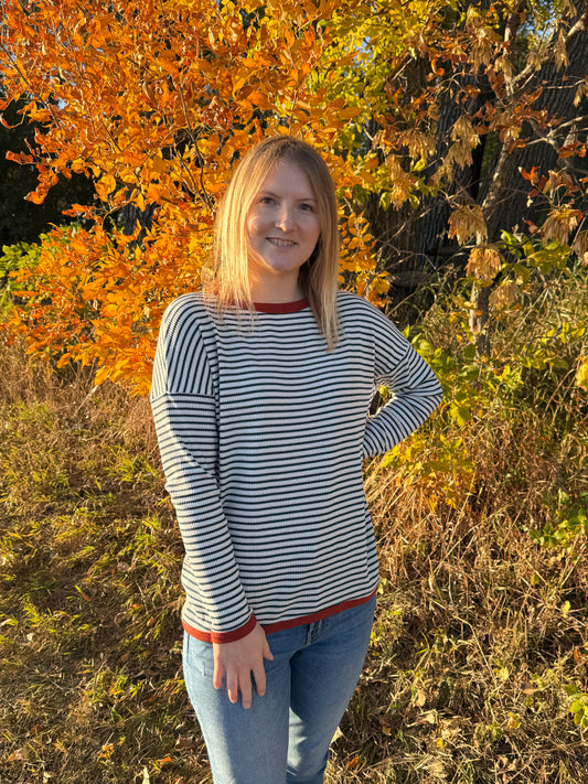 Striped Contrast Trim Top