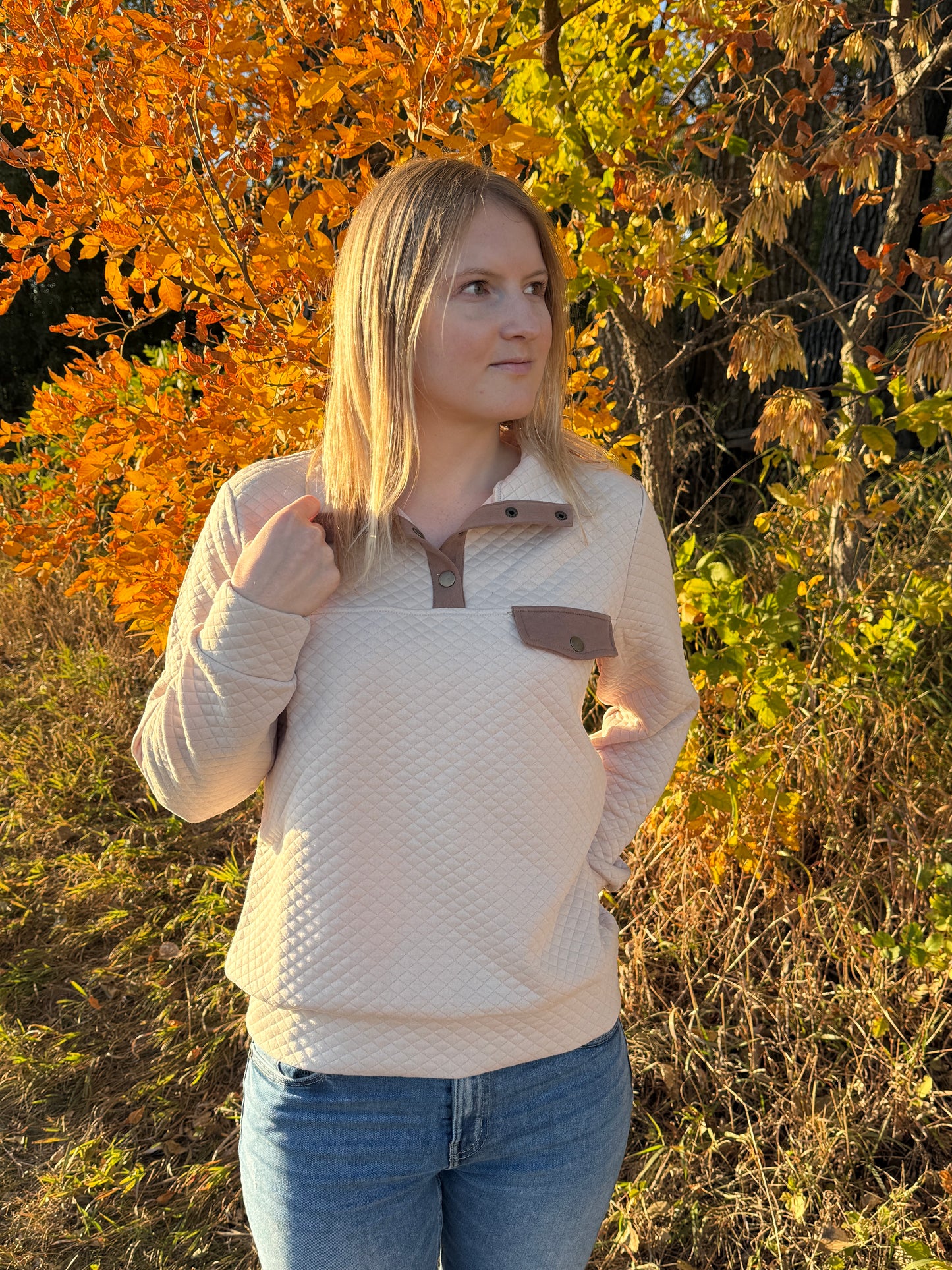 Cashew Quilted Snap Pullover