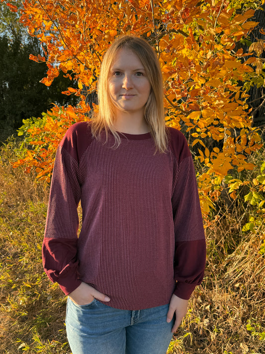 Crimson Ribbed Colorblock Top