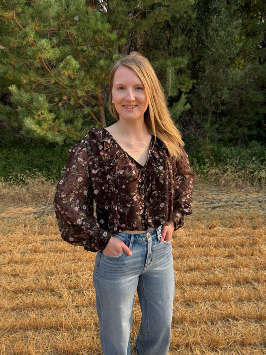 Pink Floral Ruffle Top