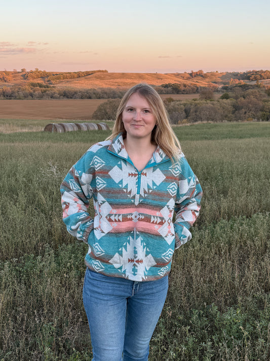 Turquoise Aztec Pullover