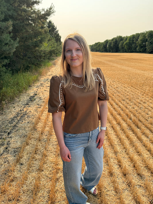 Studded Puff Sleeve Top