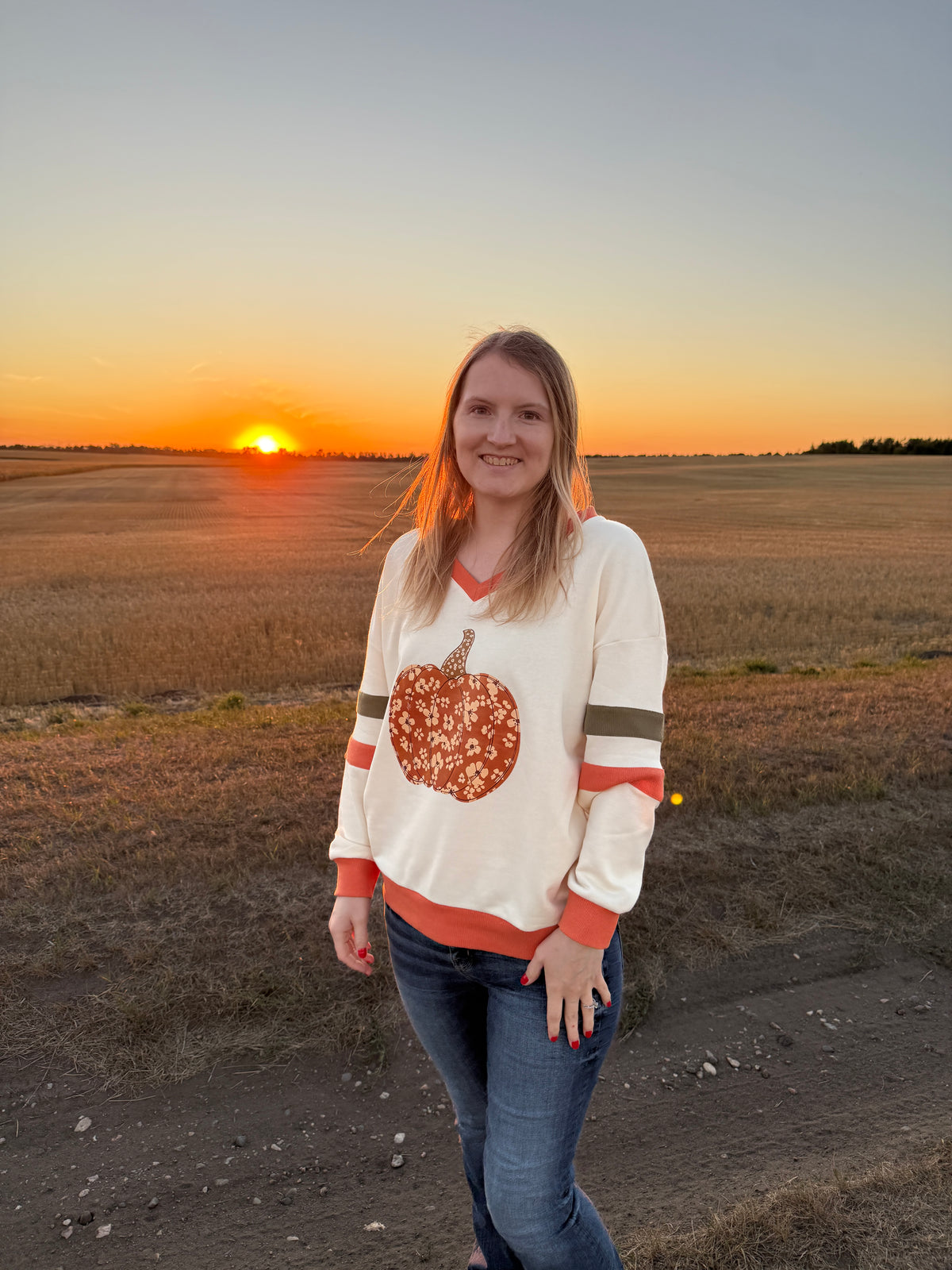 Pumpkin V Neck Top