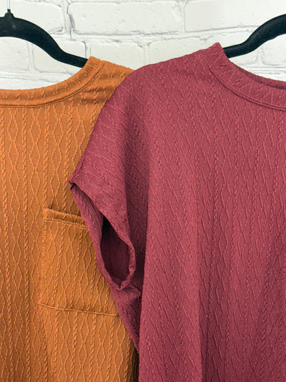 Solid Jacquard Pocket Top