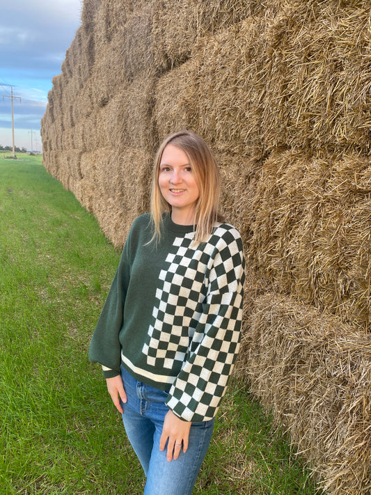 Mixed Print Checkered Pullover