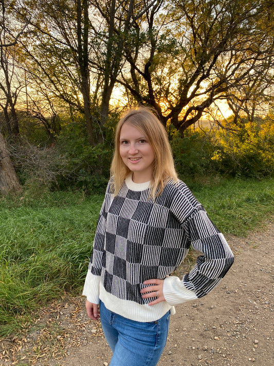 Striped Checkerboard Sweater